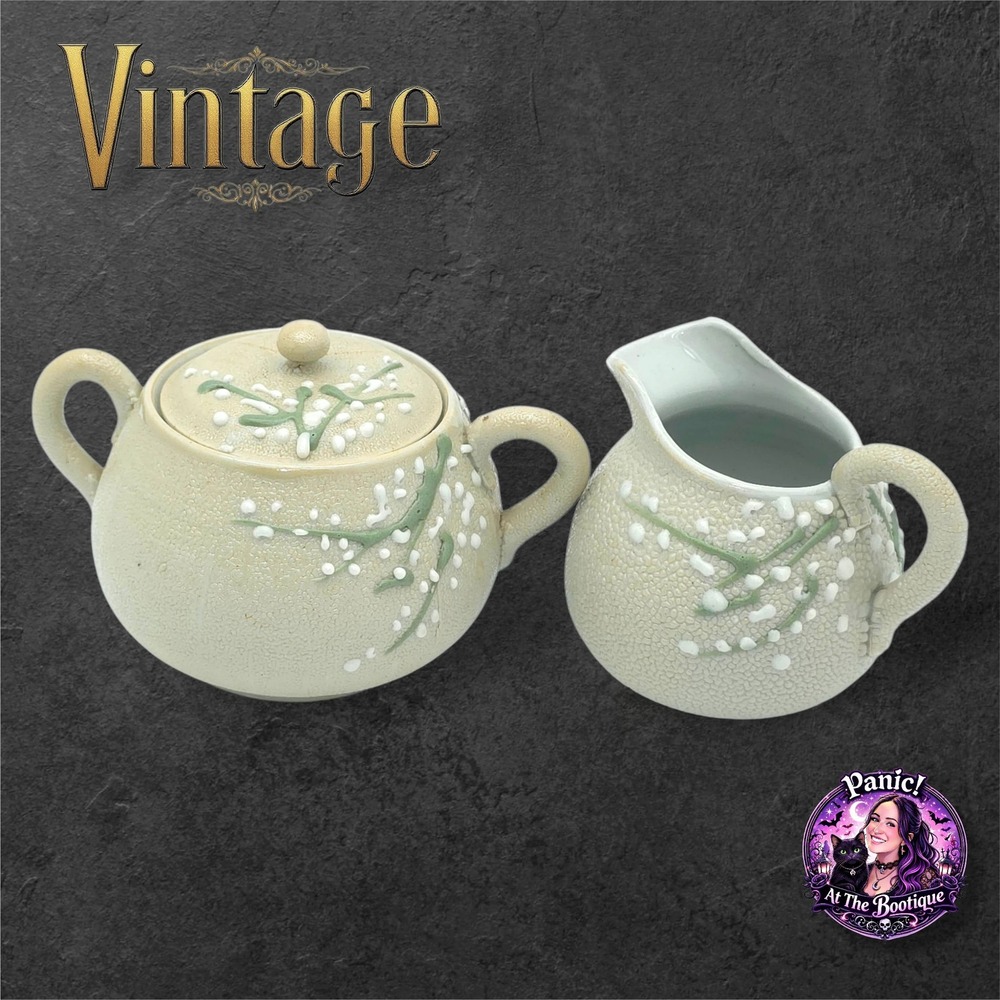 Vintage Japanese Moriage Sugar Creamer 2pc Set Orange Peel Sharkskin Tea Service